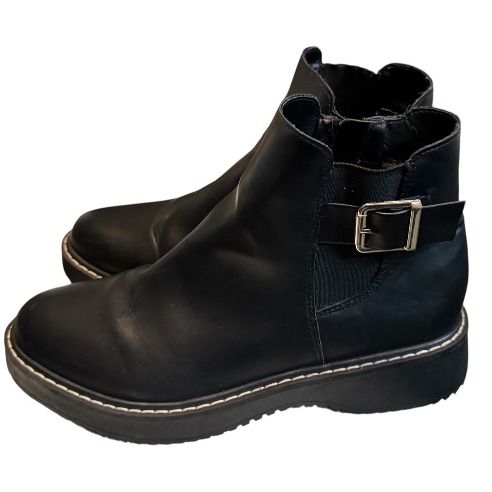 Steve Madden Girl Black Zip Up Ankle Platform Boots w/ Buckle Women’s 7.5 MINTY